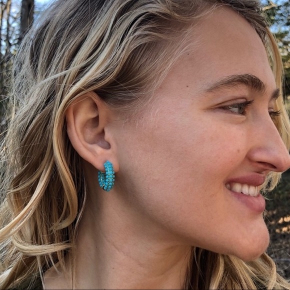 Golden hoops with blue enamel - Picture 7 of 7